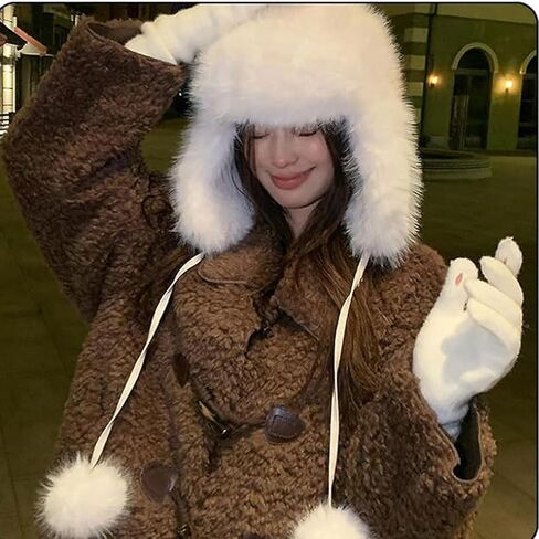Women's Winter Plush Hat with Earmuffs, Thickened Cold-Proof Beanie for Skiing, Camping & Hiking in Kuwait