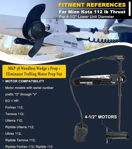 MKP-38 إسفين بدون أعشاب 2 دعامة ومزيل دعامة محرك التصيد لمحركات Minn Kota 112 رطل التوجه 4-1/2 بوصة، 1865023 دعامة محرك التصيد لمين كوتا أولتيرا، فورتريكس، تيروفا، ريبتيد، أولتريكس 112 in Saudi Arabia