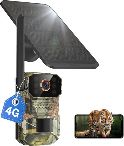 4G LTE Cellular Trail Camera with Solar Panel, Full HD Live Streaming Game Cameras, Night Vision, Motion Detection, 2-Way Talk, IP65, Built-in SIM Card, Unlimited Plan (Sold Separately) in Saudi Arabia