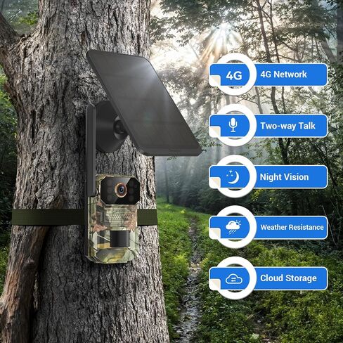 4G LTE Cellular Trail Camera with Solar Panel, Full HD Live Streaming Game Cameras, Night Vision, Motion Detection, 2-Way Talk, IP65, Built-in SIM Card, Unlimited Plan (Sold Separately) in Saudi Arabia