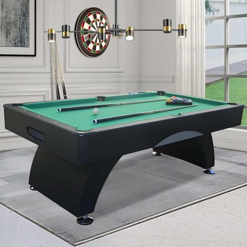 7FT Pool Table with Automatic Ball Return, Modern Arched-Leg Billiards Table with Durable Matte-Black Finish and Complete Accessories for Family Game Room & Recreation Space in Saudi Arabia