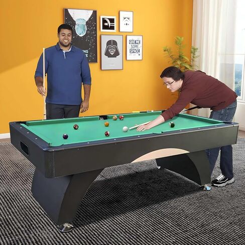 7FT Pool Table with Automatic Ball Return, Modern Arched-Leg Billiards Table with Durable Matte-Black Finish and Complete Accessories for Family Game Room & Recreation Space in Saudi Arabia