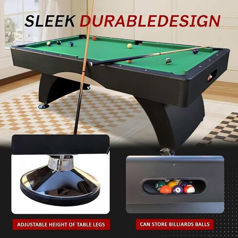 7FT Pool Table with Automatic Ball Return, Modern Arched-Leg Billiards Table with Durable Matte-Black Finish and Complete Accessories for Family Game Room & Recreation Space in Saudi Arabia