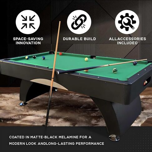 7FT Pool Table with Automatic Ball Return, Modern Arched-Leg Billiards Table with Durable Matte-Black Finish and Complete Accessories for Family Game Room & Recreation Space in Saudi Arabia