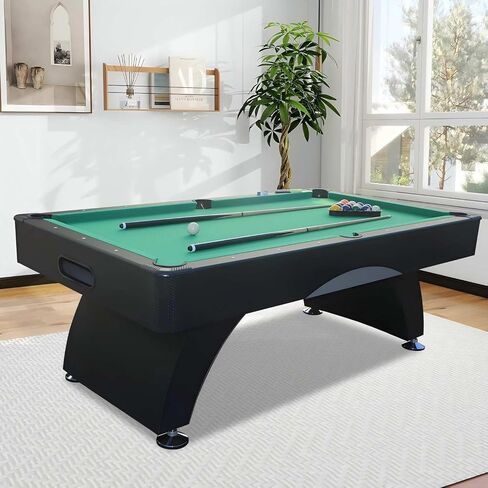 7FT Pool Table with Automatic Ball Return, Modern Arched-Leg Billiards Table with Durable Matte-Black Finish and Complete Accessories for Family Game Room & Recreation Space in Saudi Arabia