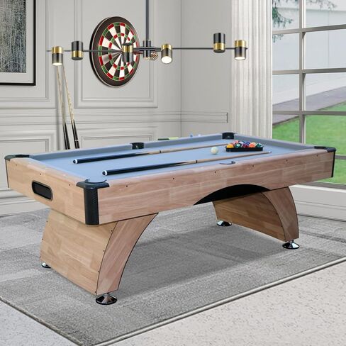 7FT Pool Table with Automatic Ball Return, Modern Arched-Leg Billiards Table with Durable Matte-Black Finish and Complete Accessories for Family Game Room & Recreation Space in Saudi Arabia