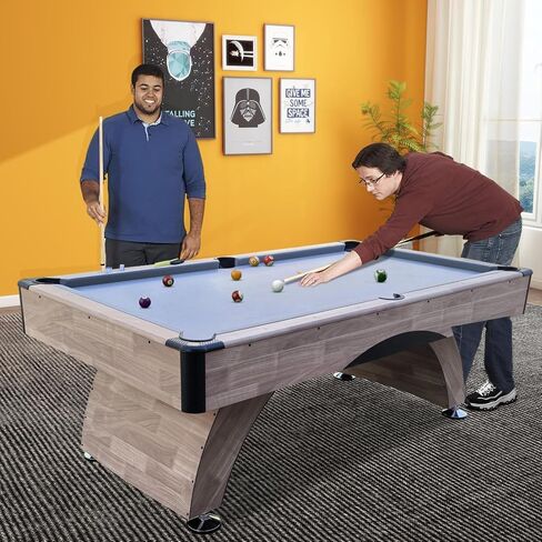 7FT Pool Table with Automatic Ball Return, Modern Arched-Leg Billiards Table with Durable Matte-Black Finish and Complete Accessories for Family Game Room & Recreation Space in Saudi Arabia