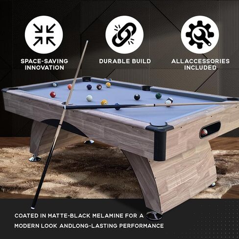 7FT Pool Table with Automatic Ball Return, Modern Arched-Leg Billiards Table with Durable Matte-Black Finish and Complete Accessories for Family Game Room & Recreation Space in Saudi Arabia