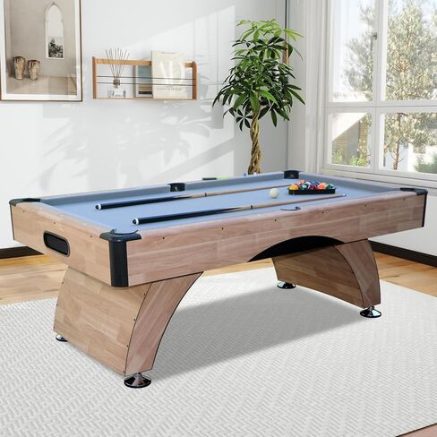 7FT Pool Table with Automatic Ball Return, Modern Arched-Leg Billiards Table with Durable Matte-Black Finish and Complete Accessories for Family Game Room & Recreation Space in Saudi Arabia