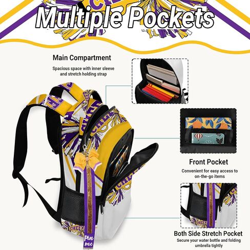 Cheer Backpack with Glitter Cheerleader Keychain, Cheer Pin Strap for Backpack, Cheerleading Gifts for Team Women (Navy Blue) in Saudi Arabia