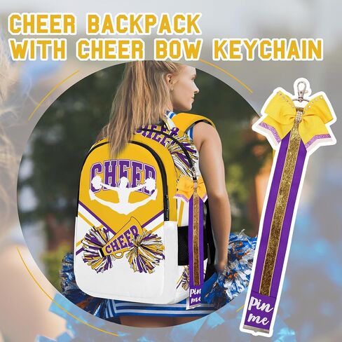 Cheer Backpack with Glitter Cheerleader Keychain, Cheer Pin Strap for Backpack, Cheerleading Gifts for Team Women (Navy Blue) in Saudi Arabia