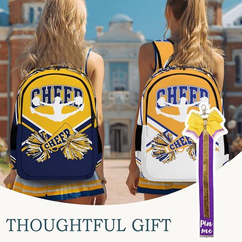 Cheer Backpack with Glitter Cheerleader Keychain, Cheer Pin Strap for Backpack, Cheerleading Gifts for Team Women (Navy Blue) in Saudi Arabia