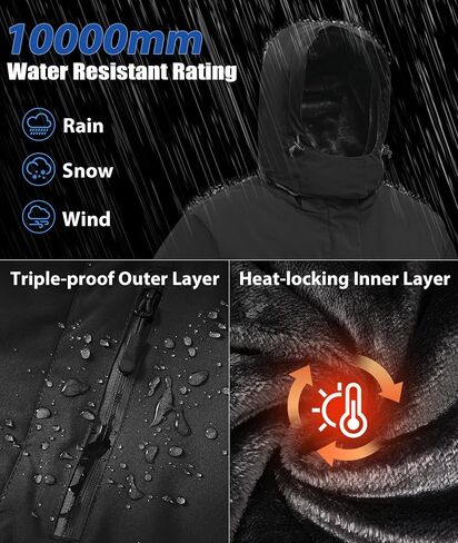Mens Winter Snow Jacket Waterproof Ski Jackets Snowboard Rain Warm Coat Insulated Hood Fleece Lined in Saudi Arabia