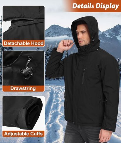 Mens Winter Snow Jacket Waterproof Ski Jackets Snowboard Rain Warm Coat Insulated Hood Fleece Lined in Saudi Arabia