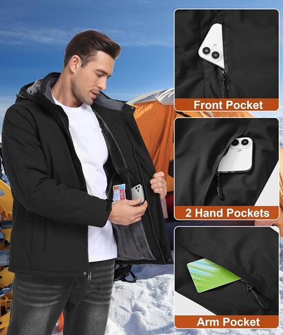 Mens Winter Snow Jacket Waterproof Ski Jackets Snowboard Rain Warm Coat Insulated Hood Fleece Lined in Saudi Arabia