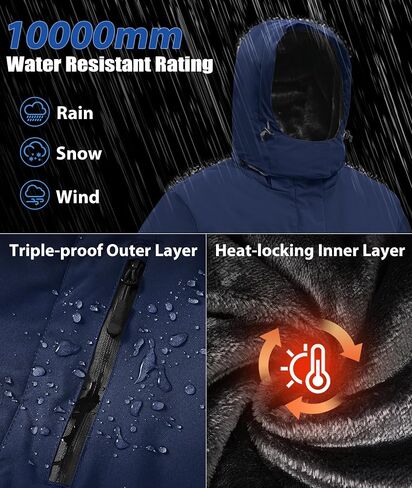Mens Winter Snow Jacket Waterproof Ski Jackets Snowboard Rain Warm Coat Insulated Hood Fleece Lined in Kuwait