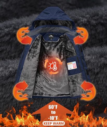 Mens Winter Snow Jacket Waterproof Ski Jackets Snowboard Rain Warm Coat Insulated Hood Fleece Lined in Kuwait