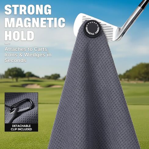 She's Pink Magnetic Golf Towel with Clip, 16"x16" Microfiber Waffle Weave, Quick-Dry Lint-Free Club & Ball Cleaning Cloth, Strong Magnet for Cart/Clubs, Black, 1 Pack in Saudi Arabia