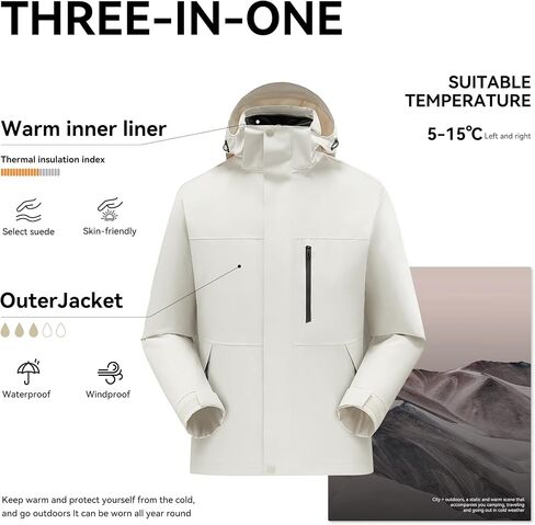 Men's 3-In-1 Jacket Winter Snow Suit Hooded Waterproof Raincoat Wool-Lined Warm Coat Casual Men Clothing in Saudi Arabia