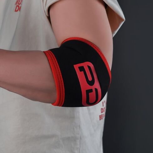 Short-sleeved elbow sleeves (1 Pair) - Elbow Brace For Support & Compression for Powerlifting, Weightlifting, Bench & Tendonitis - 5mm Neoprene - For Men & Women (Black Red, XL) in Saudi Arabia