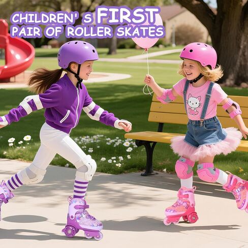 Nattork Toddler Roller Skates, 4 Adjustable Sizes Tri-Wheel Skates for Girls Ages 3-7 with Fun Light-Up Wheels & Safety Protection - Birthday Gift for Indoor Outdoor Sports in Saudi Arabia
