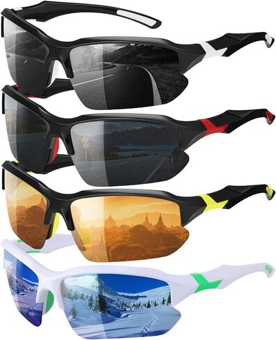 4 Pack Polarized Sports Sunglasses for Men & Women | UV Protection Lightweight Wraparound Sunglasses for Outdoor in Saudi Arabia