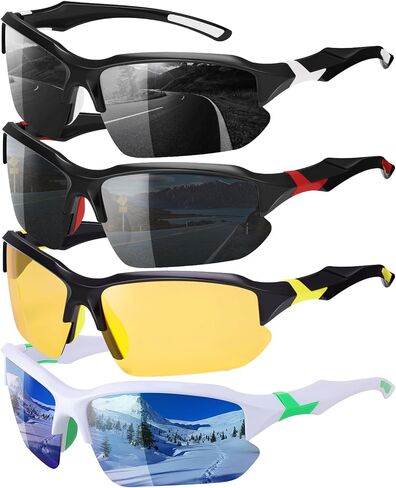4 Pack Polarized Sports Sunglasses for Men & Women | UV Protection Lightweight Wraparound Sunglasses for Outdoor in Saudi Arabia