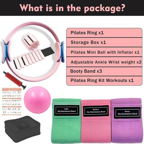 Pilates Ring Kit with Adjustable Ankle Wrist Weights, Resistance Bands, Ball, Pilates Equipment Ball for Home Workout to Tone, Sculpt and Strengthen, Fitness Magic Circle Rings for Yoga Women in Saudi Arabia