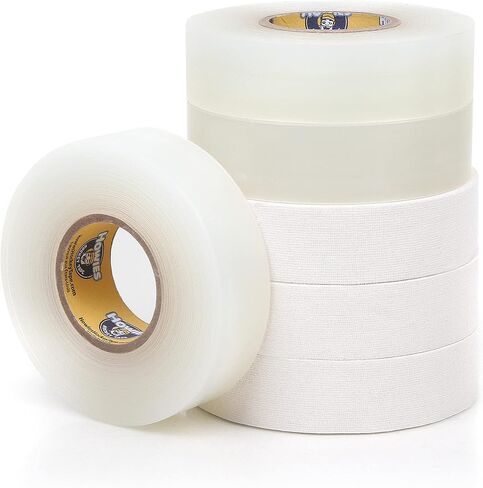 Howies Hockey Tape | 6-Pack Combos of Cloth Stick Tape (White/Black) & Shin Pad Tape (Clear) | Pro Grip & Durability | Made in USA in Saudi Arabia