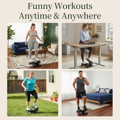 سلالم صغيرة مع أشرطة مقاومة للتمرين في المنزل، آلة ستيبر قابلة للحمل لتمرين الجسم بالكامل، ستيبر لياقة هيدروليكي مع شاشة LCD، أسود in Kuwait