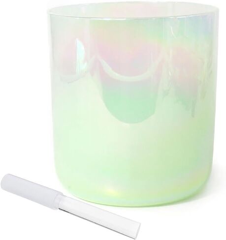 وعاء الغناء الكريستالي الكيميائي بلون اللؤلؤ الأخضر مقاس 8 بوصة، وعاء الصوت، هدية لتأمل اليوجا وشفاء الصوت، مع مهاجم أكريليك مجاني وحلقة دائرية (ملاحظة F) in Kuwait