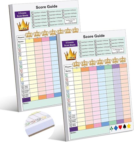 2 Pack Five Card Games Crowns Score Pad, Replacement Score Sheets Book, Tracks 7 Players at Once, 160 Pages Total, 8.2x5.5 Inch Double Sided Pads, Family Game Night Accessory in Saudi Arabia