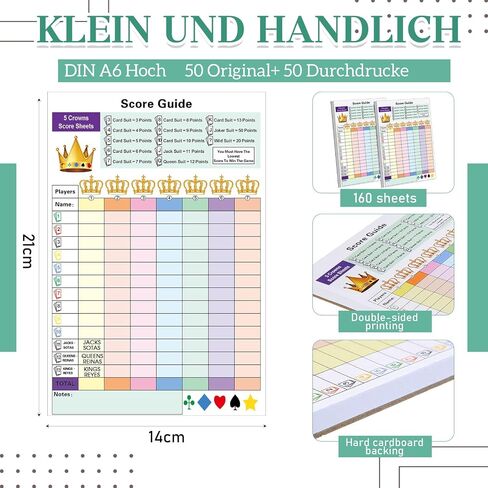 2 Pack Five Card Games Crowns Score Pad, Replacement Score Sheets Book, Tracks 7 Players at Once, 160 Pages Total, 8.2x5.5 Inch Double Sided Pads, Family Game Night Accessory in Saudi Arabia