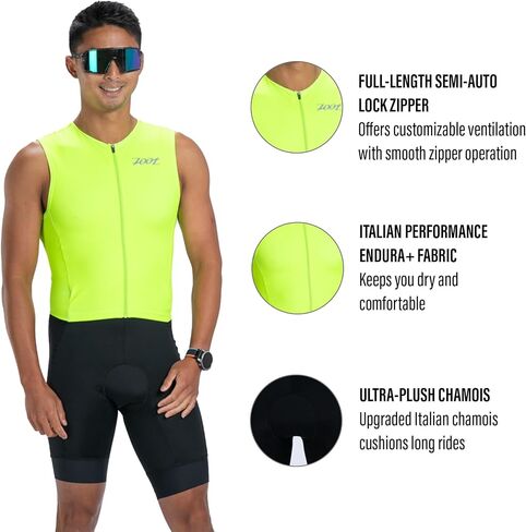 بدلة رياضية للرجال من Zoot بدون أكمام Tri Aero SLVS FZ، بدلة Triathlon سريعة الجفاف بدون أكمام مع شامواه وتخزين السباق in Kuwait