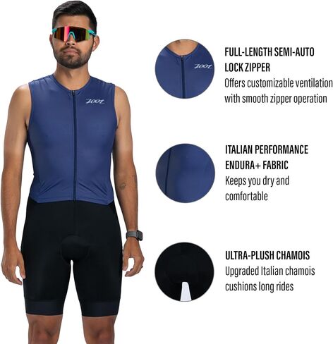 بدلة رياضية للرجال من Zoot بدون أكمام Tri Aero SLVS FZ، بدلة Triathlon سريعة الجفاف بدون أكمام مع شامواه وتخزين السباق in Kuwait
