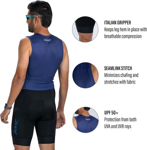 بدلة رياضية للرجال من Zoot بدون أكمام Tri Aero SLVS FZ، بدلة Triathlon سريعة الجفاف بدون أكمام مع شامواه وتخزين السباق in Kuwait