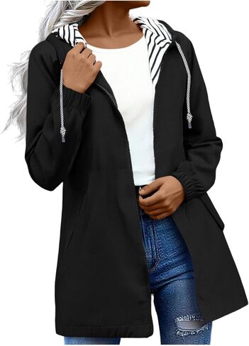Rain Jacket Womens Waterproof with Hood Pockets Trendy Zip Up Raincoat Windbreaker Jackets Hiking Travel Golf S-5Xl in Saudi Arabia
