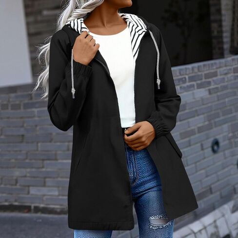 Rain Jacket Womens Waterproof with Hood Pockets Trendy Zip Up Raincoat Windbreaker Jackets Hiking Travel Golf S-5Xl in Saudi Arabia