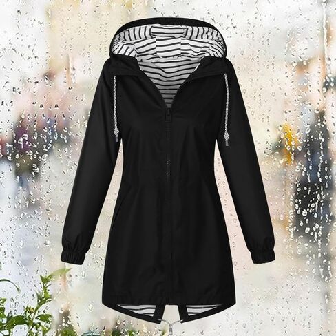 Rain Jacket Womens Waterproof with Hood Pockets Trendy Zip Up Raincoat Windbreaker Jackets Hiking Travel Golf S-5Xl in Saudi Arabia