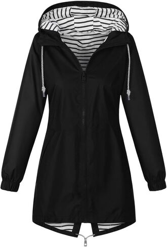Rain Jacket Womens Waterproof with Hood Pockets Trendy Zip Up Raincoat Windbreaker Jackets Hiking Travel Golf S-5Xl in Saudi Arabia