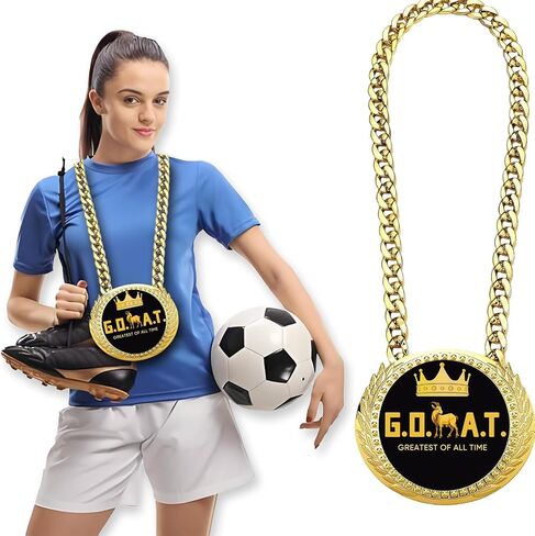 Greatest of All Time Turnover Chain - 6" Big Gold Awards Medal Goat Trophy Necklace Champion Chain for Football Fantasy Basketball Soccer Sports Achievements MVP Turnover Chain Athlete Prize Gifts in Saudi Arabia
