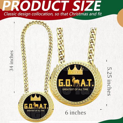 Greatest of All Time Turnover Chain - 6" Big Gold Awards Medal Goat Trophy Necklace Champion Chain for Football Fantasy Basketball Soccer Sports Achievements MVP Turnover Chain Athlete Prize Gifts in Saudi Arabia