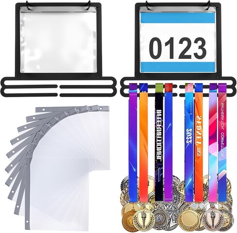 Premium Race Bib and Medal Display for Runners, Medal Hanger Display with Bib Holder Wall Mount Rack Organizes 40+ Medals & 20 Race Numbers Perfect Marathon Running Gift in Saudi Arabia