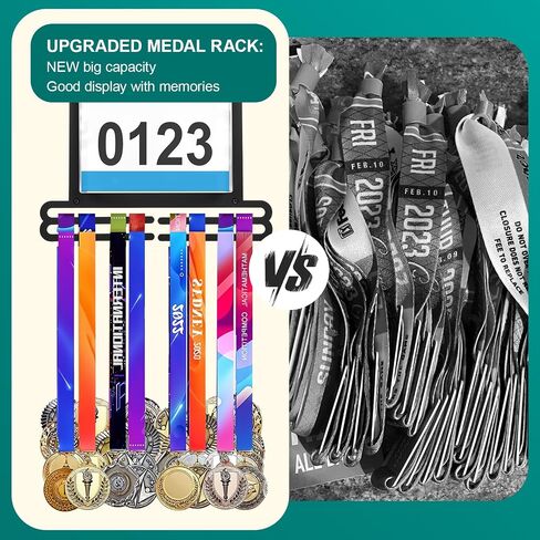 Premium Race Bib and Medal Display for Runners, Medal Hanger Display with Bib Holder Wall Mount Rack Organizes 40+ Medals & 20 Race Numbers Perfect Marathon Running Gift in Saudi Arabia