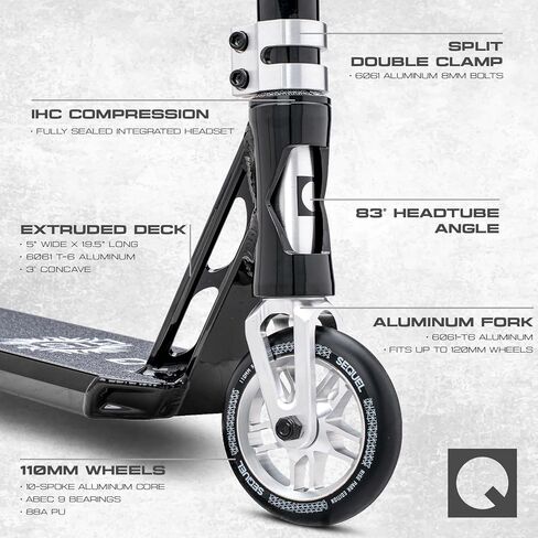 Sequel Rise Stunt Scooter - سكوتر Pro Trick الكامل بإطار من الألومنيوم، عجلات 110 مم، سعة وزن 220 رطل، للأعمار من 8 سنوات فما فوق in Saudi Arabia