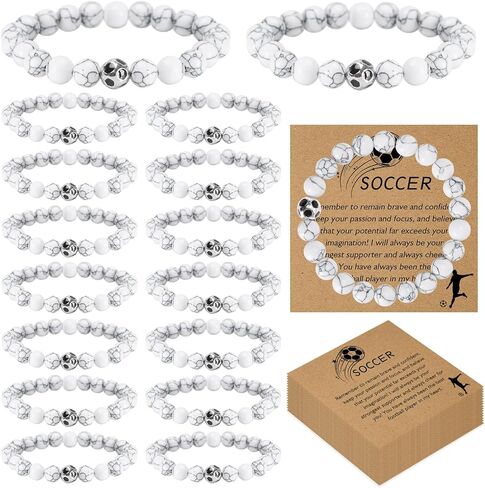 16 مجموعة من الأساور الرياضية لكرة القدم والكرة الطائرة والأساور الرياضية الساحرة وهدايا الفريق سوار مطرز بالفيروز الأبيض الطبيعي مع بطاقة ملهمة للاعبي الرياضة وحفلات التخرج وحفلات أعياد الميلاد in Kuwait
