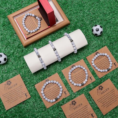 16 مجموعة من الأساور الرياضية لكرة القدم والكرة الطائرة والأساور الرياضية الساحرة وهدايا الفريق سوار مطرز بالفيروز الأبيض الطبيعي مع بطاقة ملهمة للاعبي الرياضة وحفلات التخرج وحفلات أعياد الميلاد in Kuwait