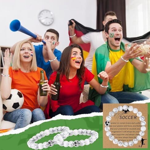 16 مجموعة من الأساور الرياضية لكرة القدم والكرة الطائرة والأساور الرياضية الساحرة وهدايا الفريق سوار مطرز بالفيروز الأبيض الطبيعي مع بطاقة ملهمة للاعبي الرياضة وحفلات التخرج وحفلات أعياد الميلاد in Kuwait