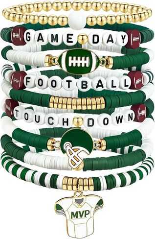 9 قطع من سوار كرة القدم ليوم اللعبة، أساور كرة القدم، مجوهرات رياضية قابلة للتكديس للأمهات والآباء والمدربين، مثالية لمحبي كرة القدم in Kuwait