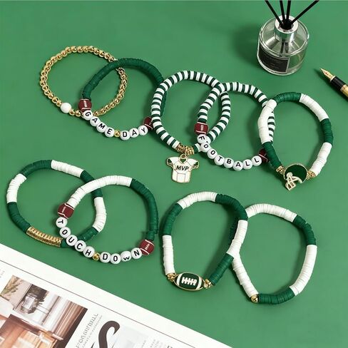 9 قطع من سوار كرة القدم ليوم اللعبة، أساور كرة القدم، مجوهرات رياضية قابلة للتكديس للأمهات والآباء والمدربين، مثالية لمحبي كرة القدم in Kuwait